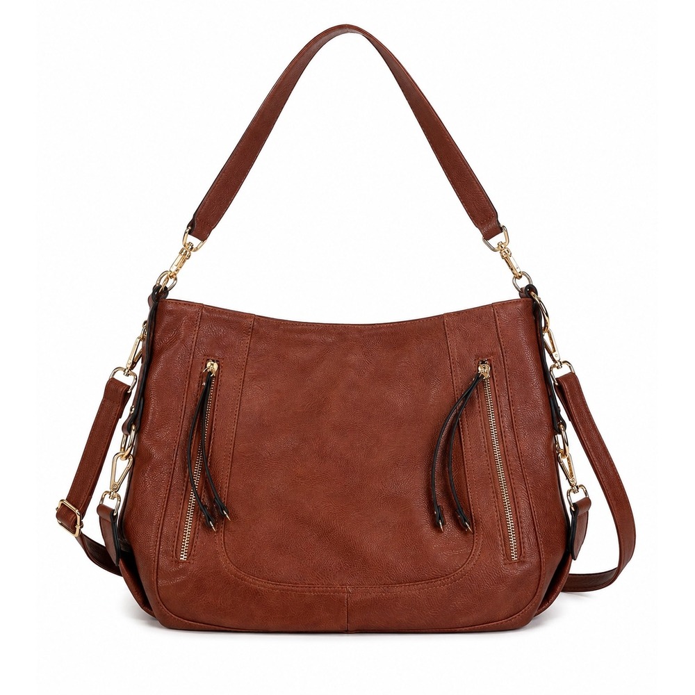 Vintage Brown Pebbled Genuine Leather Slouchy Distressed Hobo Shoulder Bag Purse